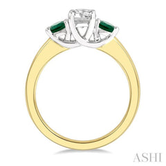 3.50 MM Round Shape Emerald and 3/8 Ctw Past, Present and Future Round Cut Diamond Precious Ring in 14K Yellow and White Gold
