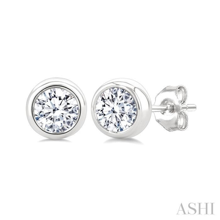 3/8 Ctw Bezel Set Round Cut Diamond Stud Earrings in 14K White Gold