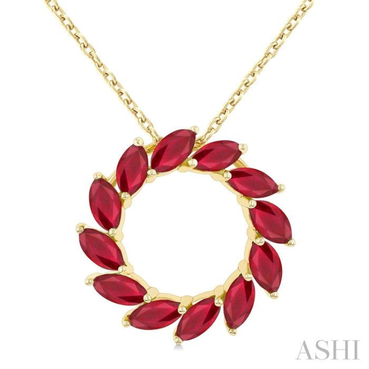 4X2 MM Marquise Shape Ruby Circle Precious Pendant With Chain in 10K Yellow Gold