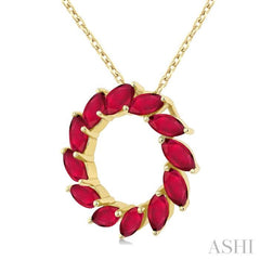 4X2 MM Marquise Shape Ruby Circle Precious Pendant With Chain in 10K Yellow Gold