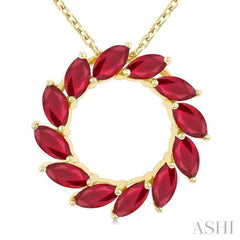 4X2 MM Marquise Shape Ruby Circle Precious Pendant With Chain in 10K Yellow Gold
