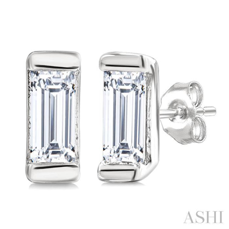 1/10 Ctw Baguette Diamond Petite Fashion Earrings in 10K White Gold