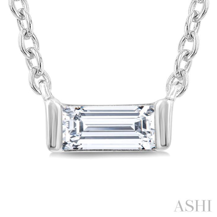 1/20 Ctw Baguette Diamond Petite Fashion Pendant With Chain in 10K White Gold