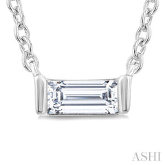 1/20 Ctw Baguette Diamond Petite Fashion Pendant With Chain in 10K White Gold