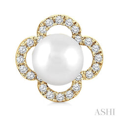 5 MM Cultured Pearl and 1/6 Ctw Round Cut Diamond Clover Petite Fashion Earrings in 10K Yellow Gold