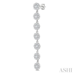 1/2 Ctw Floral Link Round Cut Diamond Cluster Fashion Long Earring in 14K White Gold