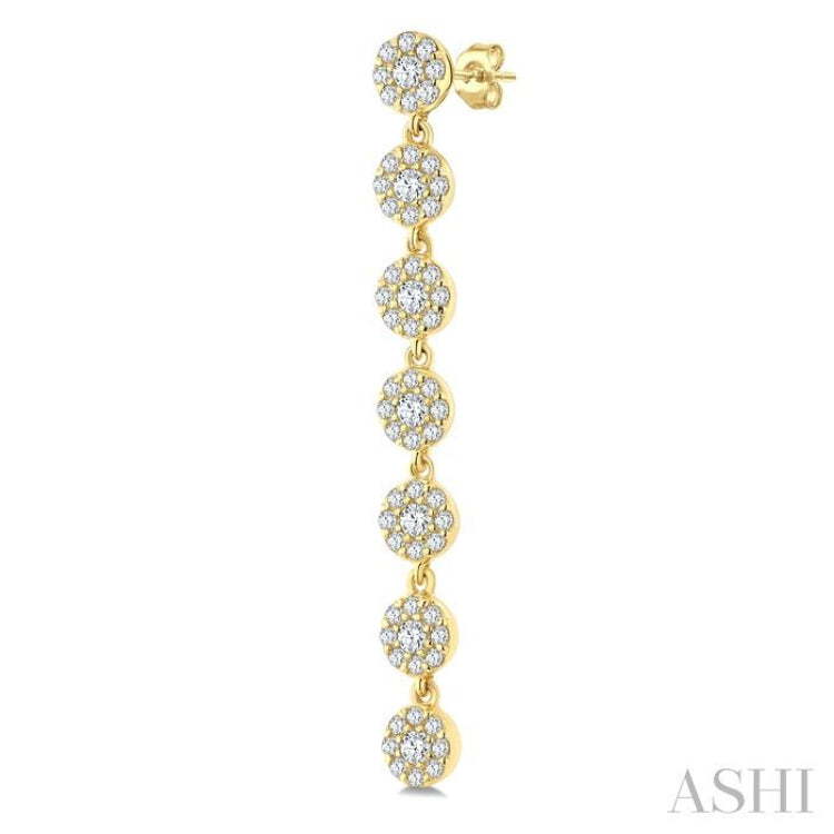1/2 Ctw Floral Link Round Cut Diamond Cluster Fashion Long Earring in 14K Yellow Gold