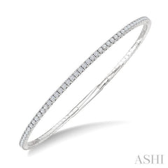 2 Ctw Full Length Round Cut Diamond Straight Flex Bangle in 14K White Gold