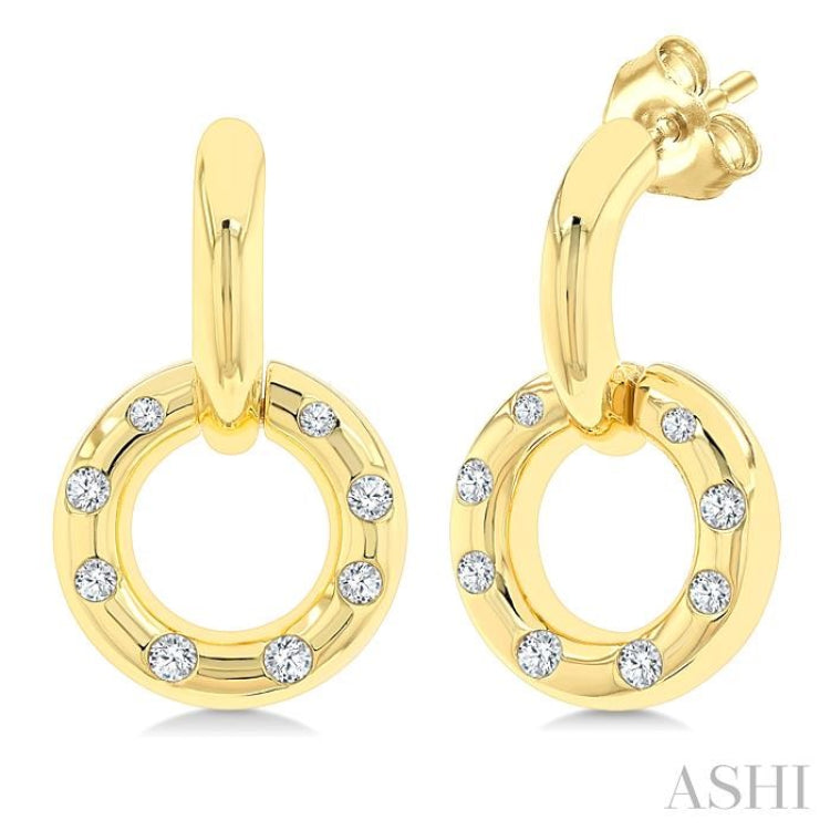 1/6 Ctw Suspended Circle Round Cut Diamond Mosaic Fashion Earrings in 10K Yellow Gold
