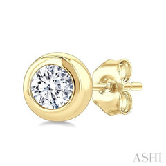 1/5 Ctw Bezel Set Round Cut Diamond Stud Earrings in 14K Yellow Gold