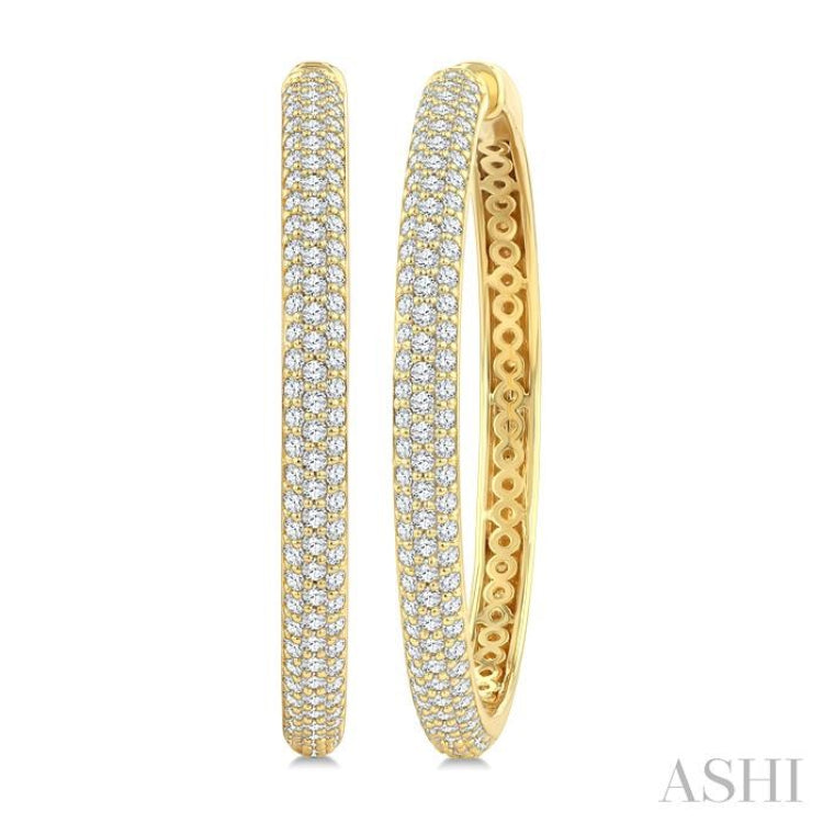 1 1/2 Ctw 3-Row Pave Set Round Cut Diamond Fashion Hoop Earring in 14K Yellow Gold