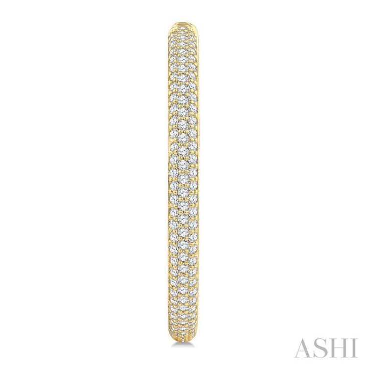 1 1/2 Ctw 3-Row Pave Set Round Cut Diamond Fashion Hoop Earring in 14K Yellow Gold