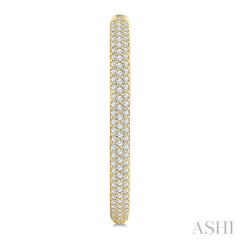 1 1/2 Ctw 3-Row Pave Set Round Cut Diamond Fashion Hoop Earring in 14K Yellow Gold