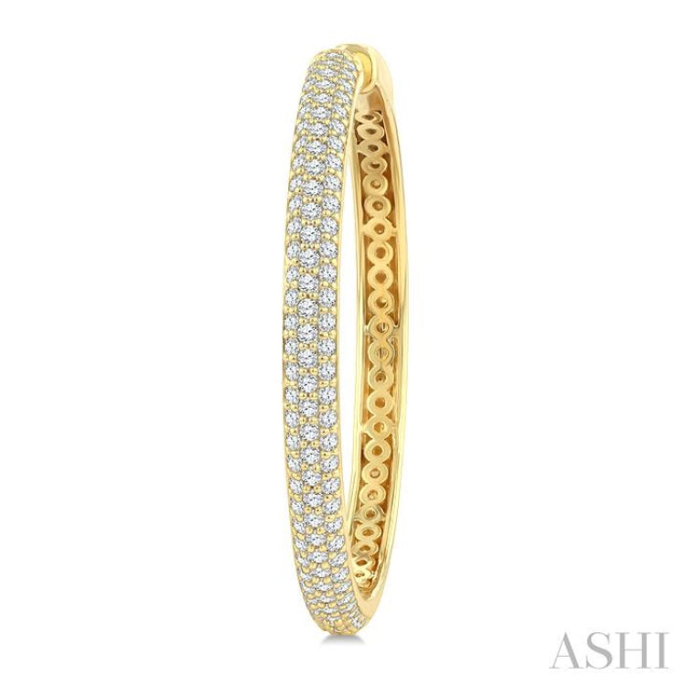 1 1/2 Ctw 3-Row Pave Set Round Cut Diamond Fashion Hoop Earring in 14K Yellow Gold