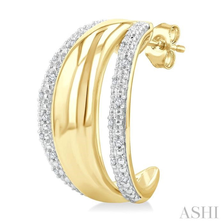 1/10 Ctw Bold Double Split Dome Shape Round Cut Diamond Fashion Half Hoop Earrings in Yellow Gold Vermeil