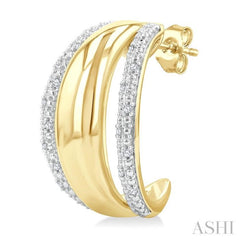 1/10 Ctw Bold Double Split Dome Shape Round Cut Diamond Fashion Half Hoop Earrings in Yellow Gold Vermeil