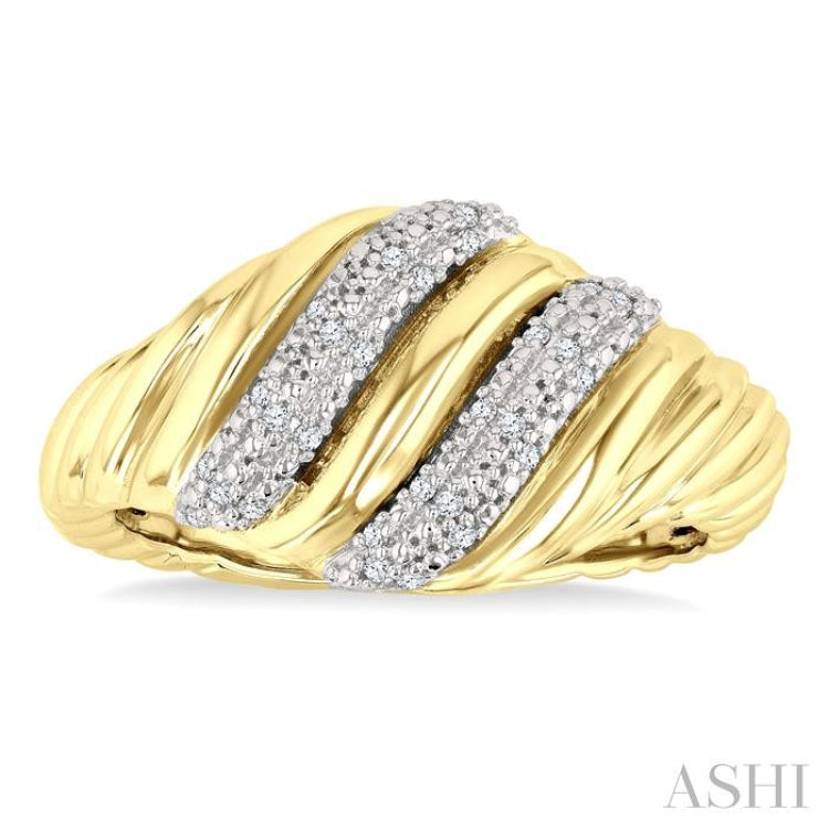 1/10 Ctw Bold Puffed Ribbed Swirl Round Cut Diamond Pirouette Fashion Wide Band in Yellow Gold Vermeil