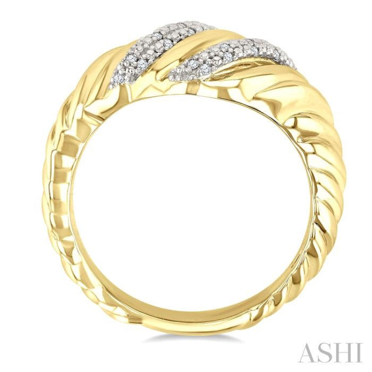 1/10 Ctw Bold Puffed Ribbed Swirl Round Cut Diamond Pirouette Fashion Wide Band in Yellow Gold Vermeil