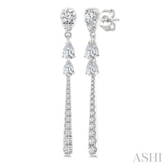 7/8 Ctw Pear and Round Cut Diamond Dangle Fashion Long earrings in 14K White Gold