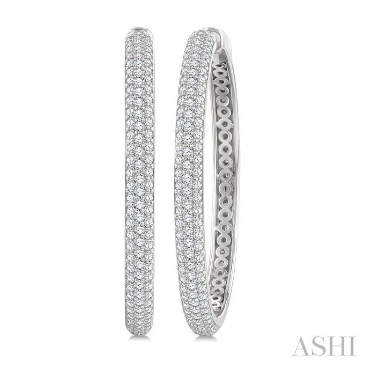 1 1/2 Ctw 3-Row Pave Set Round Cut Diamond Fashion Hoop Earring in 14K White Gold