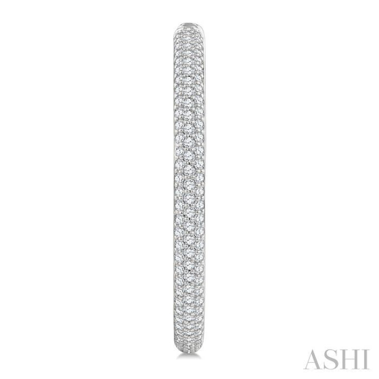 1 1/2 Ctw 3-Row Pave Set Round Cut Diamond Fashion Hoop Earring in 14K White Gold