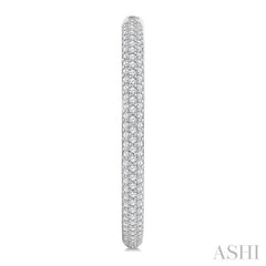 1 1/2 Ctw 3-Row Pave Set Round Cut Diamond Fashion Hoop Earring in 14K White Gold