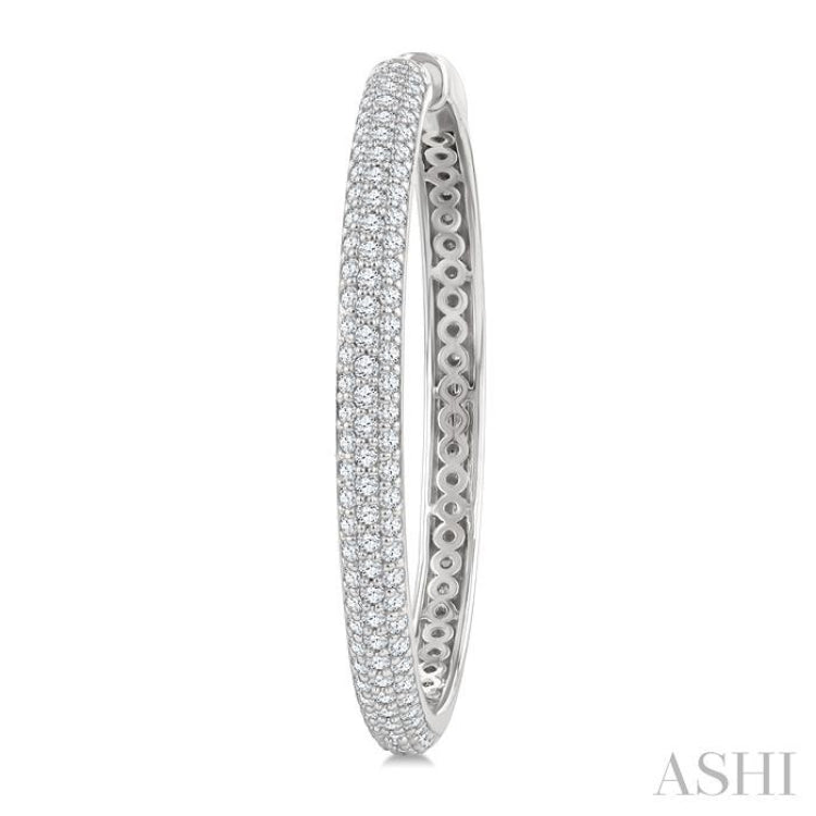 1 1/2 Ctw 3-Row Pave Set Round Cut Diamond Fashion Hoop Earring in 14K White Gold