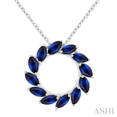 4X2 MM Marquise Shape Sapphire Circle Precious Pendant With Chain in 10K White Gold