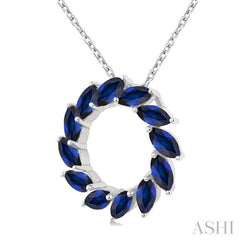 4X2 MM Marquise Shape Sapphire Circle Precious Pendant With Chain in 10K White Gold