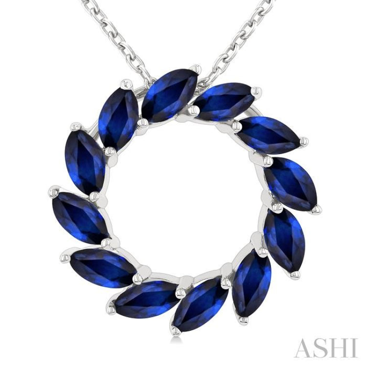 4X2 MM Marquise Shape Sapphire Circle Precious Pendant With Chain in 10K White Gold
