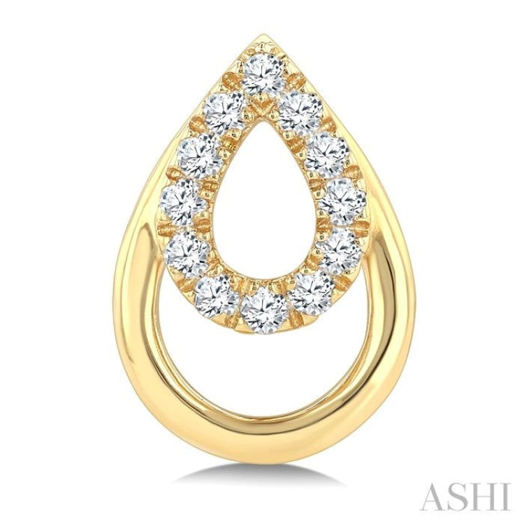 1/6 Ctw Overlay Pear Shaped Frame Round Cut Diamond Fashion Drop Earring in 10K Yellow Gold