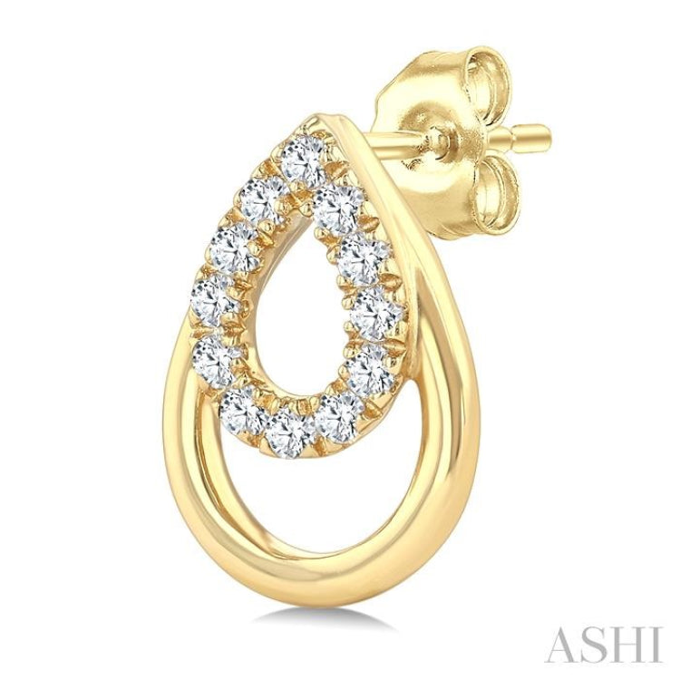 1/6 Ctw Overlay Pear Shaped Frame Round Cut Diamond Fashion Drop Earring in 10K Yellow Gold