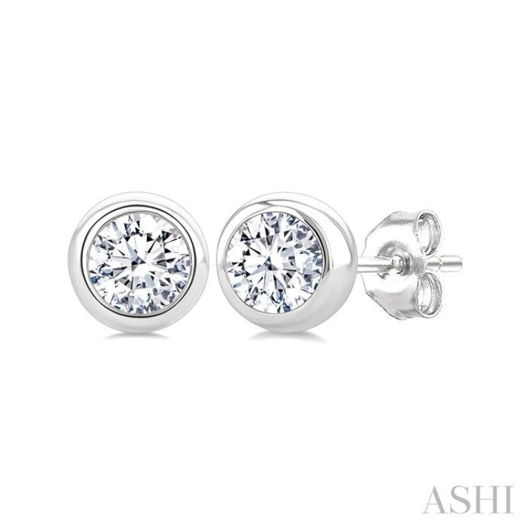 1/3 Ctw Bezel Set Round Cut Diamond Stud Earrings in 14K White Gold
