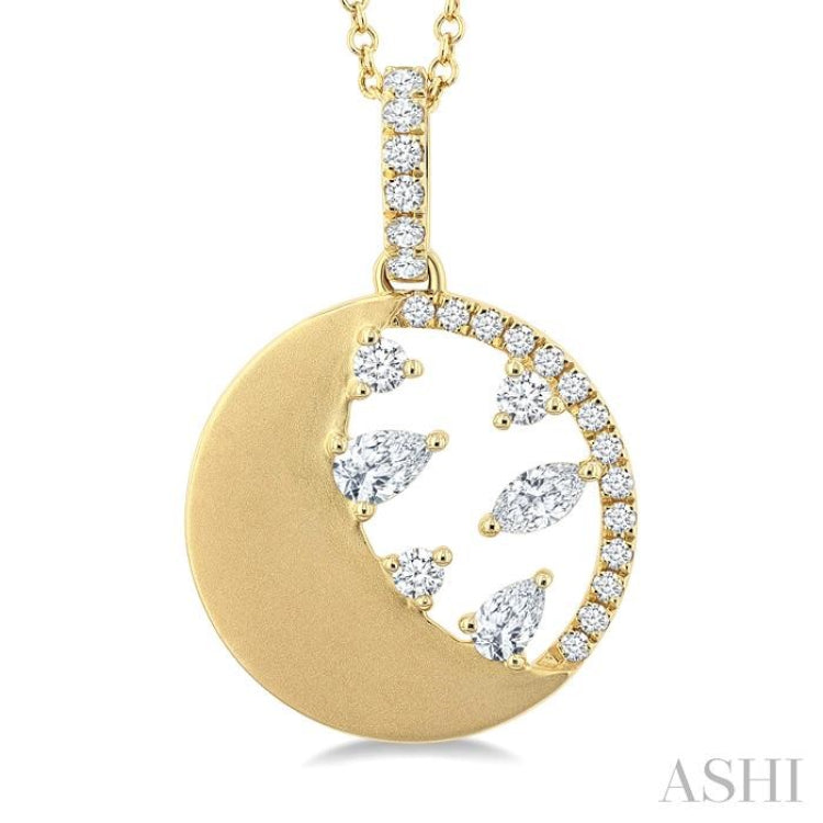 3/8 Ctw Crescent Accent Circle Marquise, Pear and Round Cut Diamond Fashion Pendant With Chain in 14K Yellow Gold