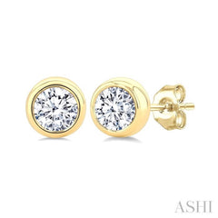 3/8 Ctw Bezel Set Round Cut Diamond Stud Earrings in 14K Yellow Gold