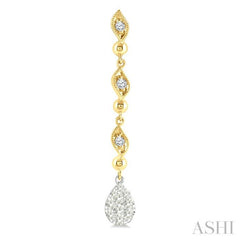 1/2 Ctw Lovebright Pear Shape Round Cut Diamond Fashion Long earrings in 14K Yellow and White Gold
