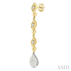 1/2 Ctw Lovebright Pear Shape Round Cut Diamond Fashion Long earrings in 14K Yellow and White Gold