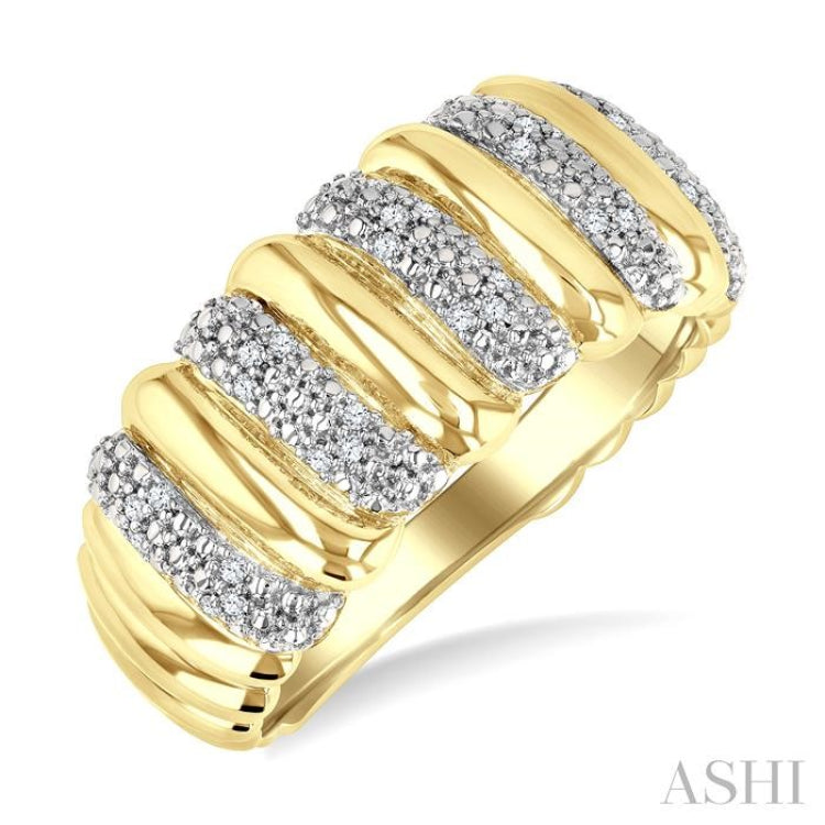 1/10 Ctw Bold Ribbed Swirl Round Cut Diamond Pirouette Fashion Wide Band in Yellow Gold Vermeil