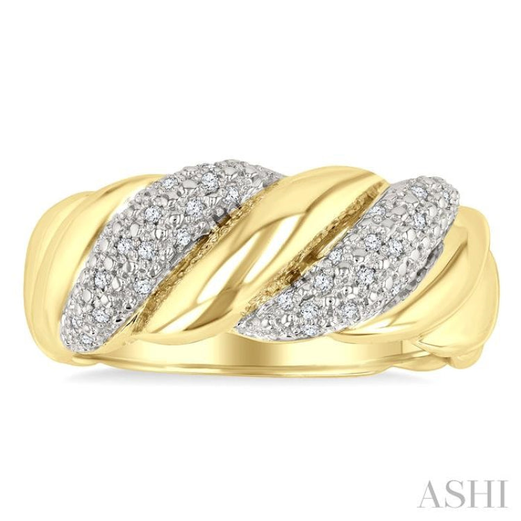 1/10 Ctw Bold Puffed Ribbed Swirl Round Cut Diamond Pirouette Fashion Band in Yellow Gold Vermeil