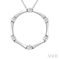 1/10 Ctw Petite Bamboo Shoot Inspired Round Cut Diamond Fashion Pendant With Chain in 10K White Gold