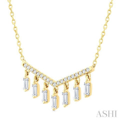 1/2 Ctw Mini Chandelier Baguette and Round Cut Diamond Fashion Necklace in 14K Yellow Gold