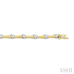 1 1/4 Ctw Lovebright Circular Mount & Bamboo Link Round Cut Diamond Fashion Bracelet in 14K Yellow and White Gold