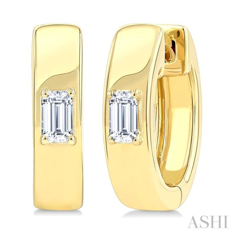 1/6 Ctw Octagon Shape Diamond Petite Huggie Earrings in 10K Yellow Gold