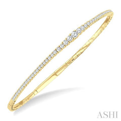 1 Ctw Round Cut Diamond Halfway Graduated Flex Bangle in 14K Yellow Gold
