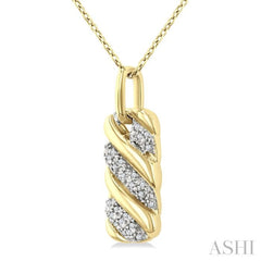 1/10 Ctw Bold Ribbed Swirl Round Cut Diamond Pirouette Fashion Pendant With Chain in Yellow Gold Vermeil