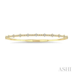1/3 Ctw Full Length Floral Motif Round Cut Diamond Flex Bangle in 14K Yellow Gold