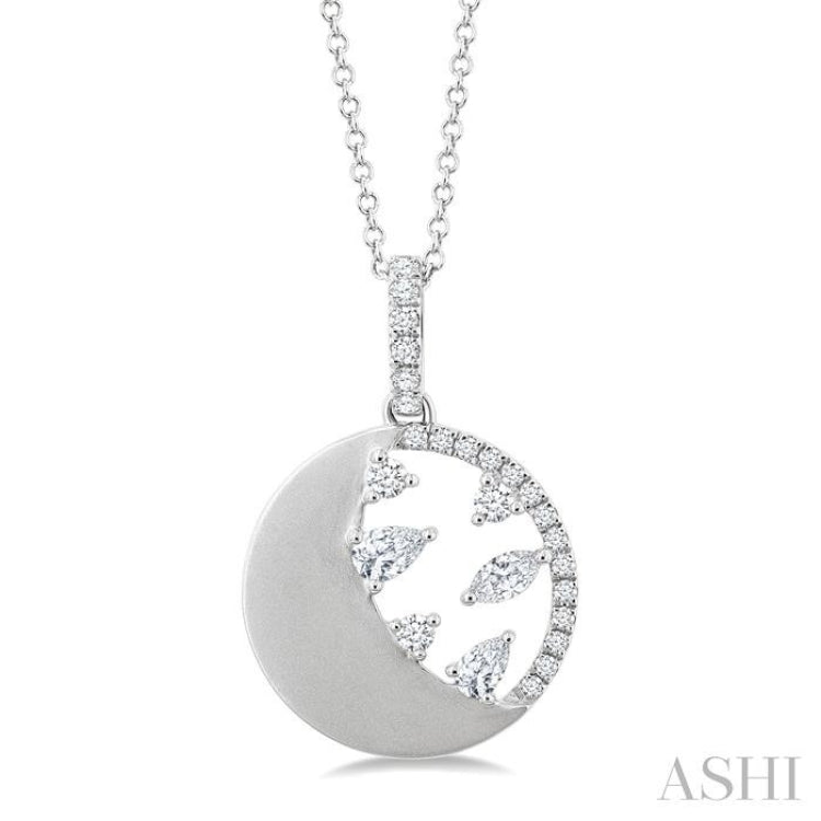 3/8 Ctw Crescent Accent Circle Marquise, Pear and Round Cut Diamond Fashion Pendant With Chain in 14K White Gold