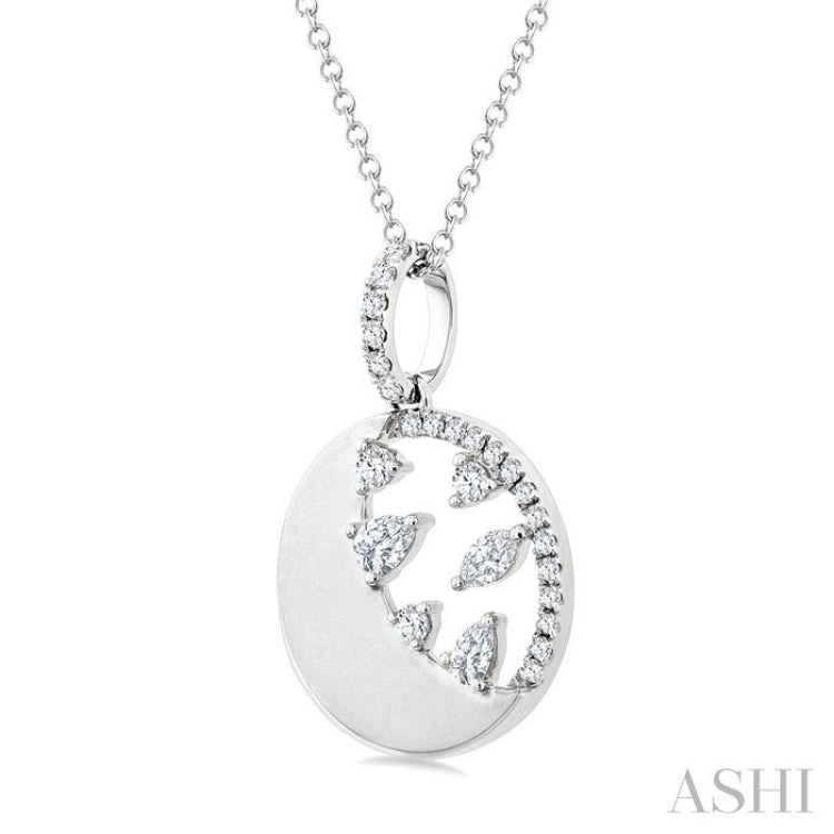 3/8 Ctw Crescent Accent Circle Marquise, Pear and Round Cut Diamond Fashion Pendant With Chain in 14K White Gold