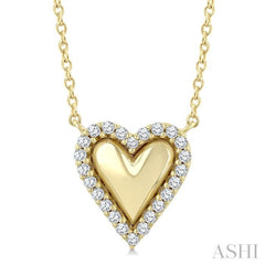 1/8 Ctw Petite Overlay Heart Round Cut Diamond Fashion Pendant With Chain in 10K Yellow Gold