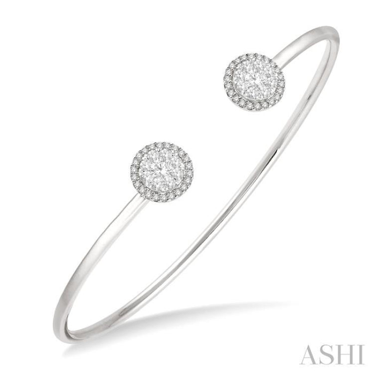 5/8 Ctw Lovebright Open Cuff Round Cut Diamond Stackable Bangle in 14K White Gold